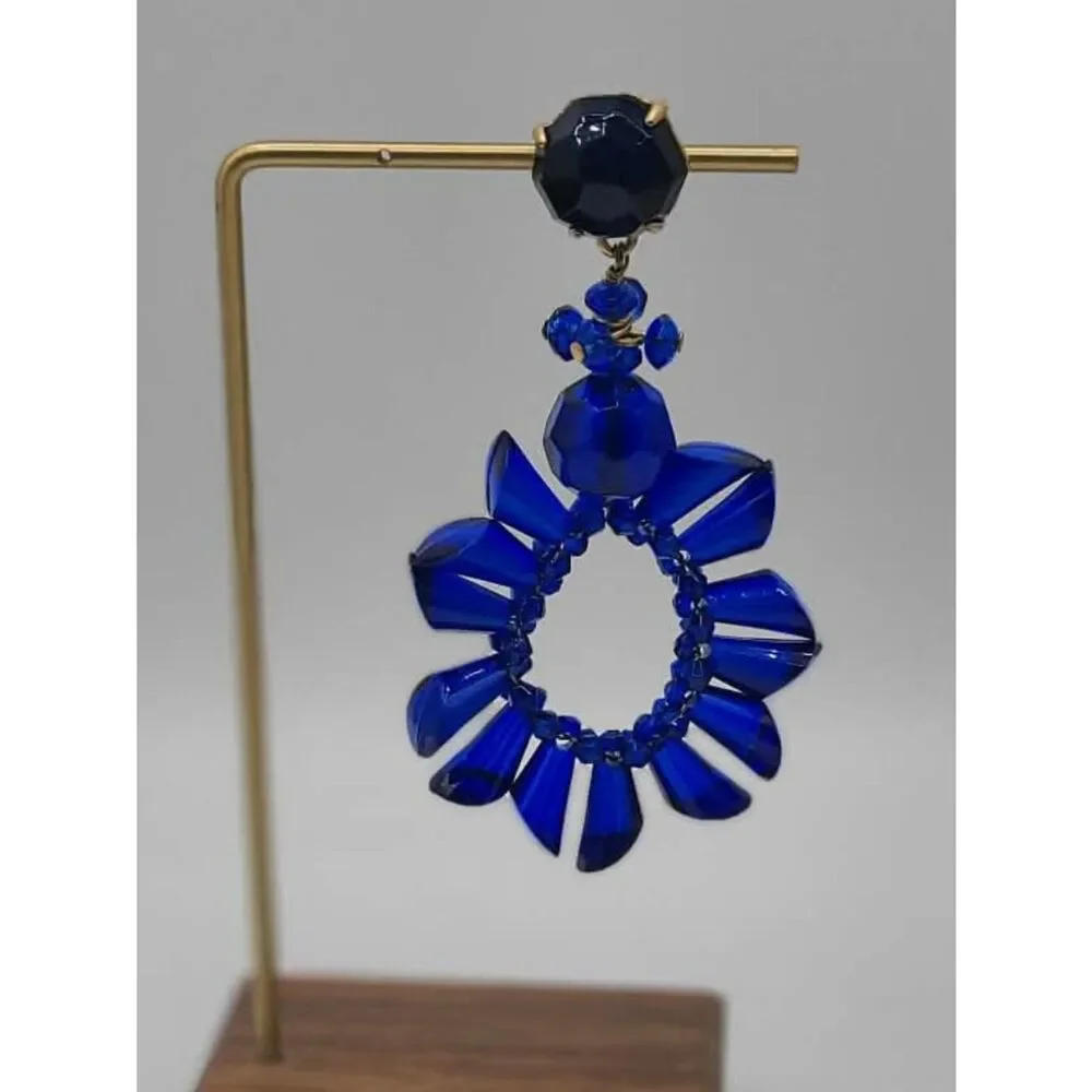 J Crew Blue Crystal Oversize Wreath Shape Earrings